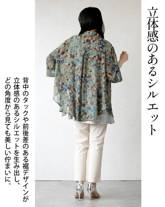 纏うだけで絵になる。美ドレープアート柄シアーシャツ