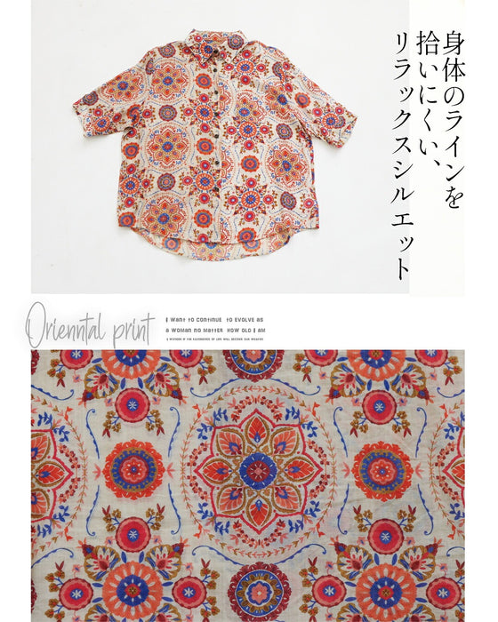 異国の彩りが映える。柄シアーシャツ