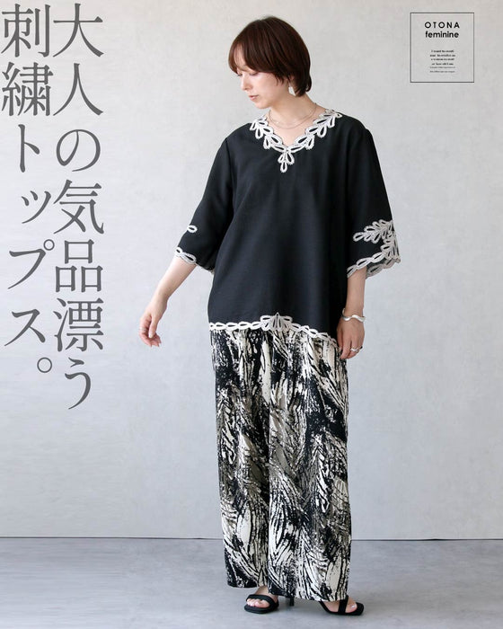 刺繍が映し出す。麻タッチトップス