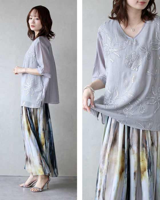 澄んだ気品と輝きを放つ。 レイヤード風シアートップス