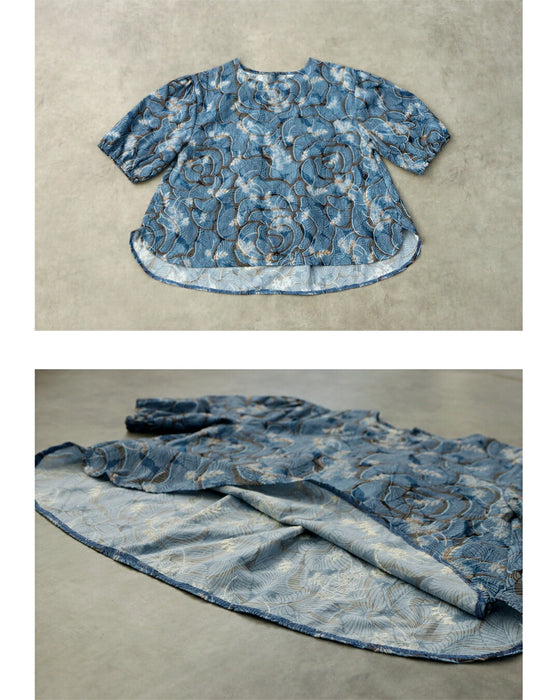 重ねる美しさ 刺繍カメリア柄ブラウス