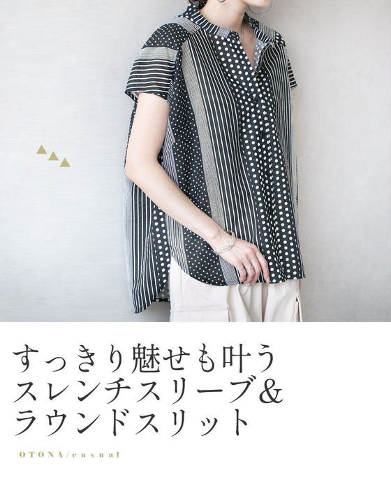 モノトーンで描く、洗練のリズム 綿麻ブラウス
