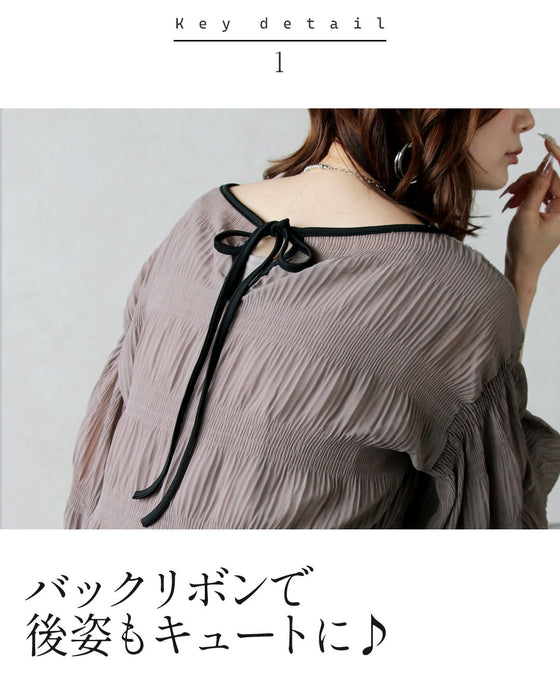 プリーツが生む陰影。後ろリボン上品ブラウス