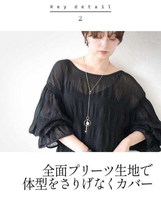 プリーツが生む陰影。後ろリボン上品ブラウス