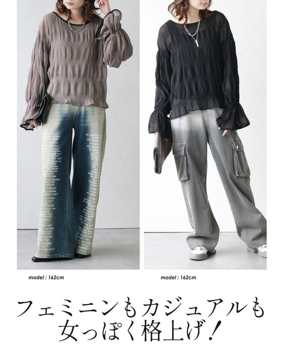 プリーツが生む陰影。後ろリボン上品ブラウス