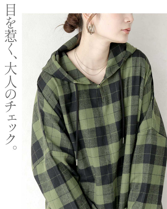 ゆるっと洒落る。大人チェック柄パーカートップス
