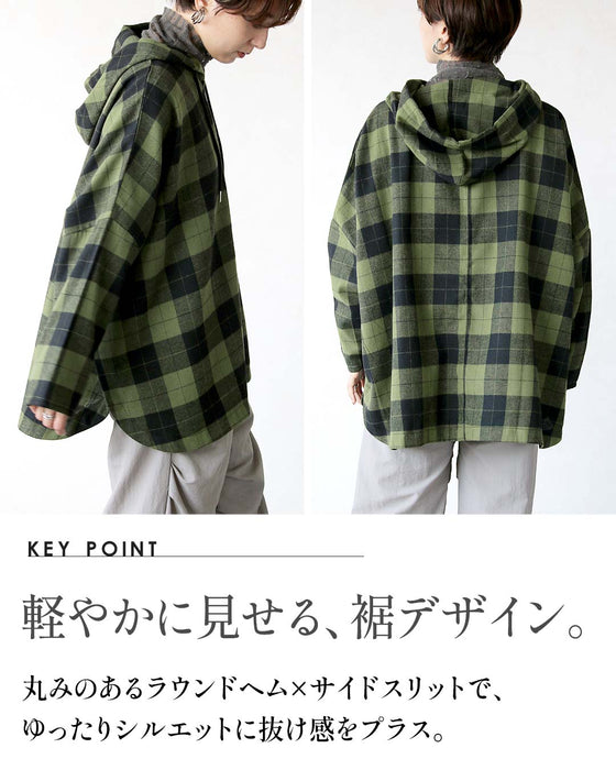 ゆるっと洒落る。大人チェック柄パーカートップス