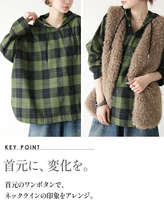 ゆるっと洒落る。大人チェック柄パーカートップス