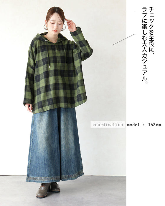 ゆるっと洒落る。大人チェック柄パーカートップス