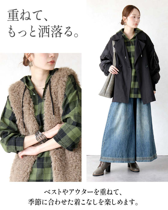 ゆるっと洒落る。大人チェック柄パーカートップス