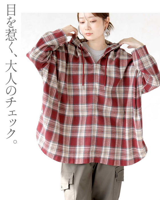ゆるっと洒落る。大人チェック柄パーカートップス
