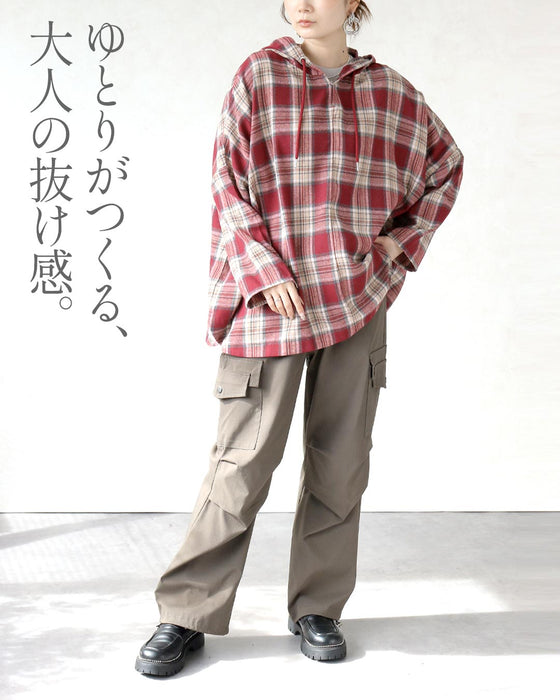 ゆるっと洒落る。大人チェック柄パーカートップス