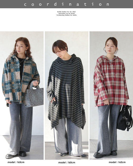 サイドラインで脳長魅せ。デニムライクな柄編みニットパンツ