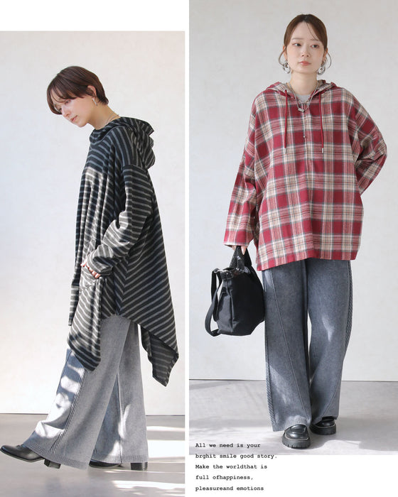 サイドラインで脳長魅せ。デニムライクな柄編みニットパンツ