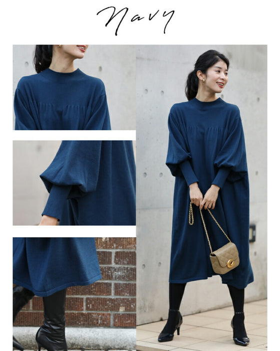 ゆったりポワン袖 ニットワンピース