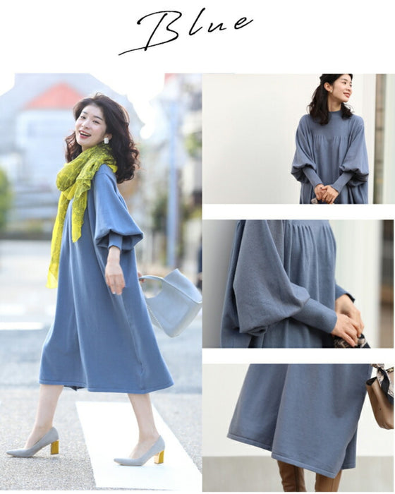 ゆったりポワン袖 ニットワンピース