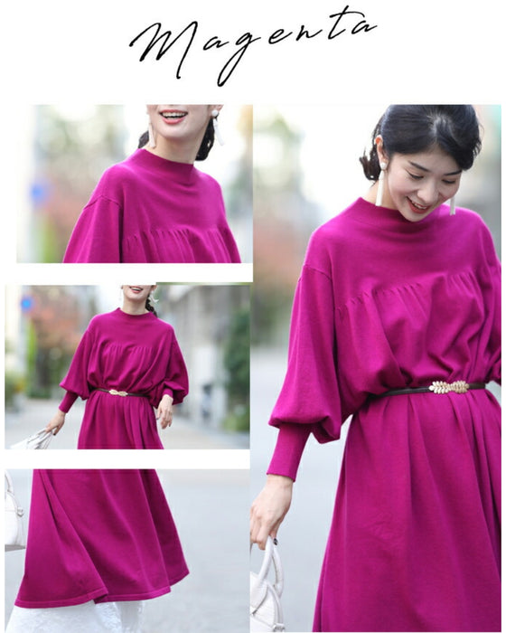 ゆったりポワン袖 ニットワンピース