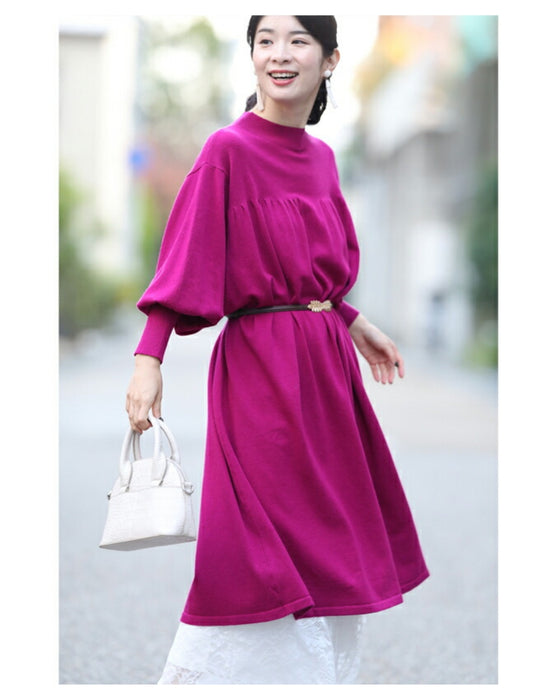 ゆったりポワン袖 ニットワンピース