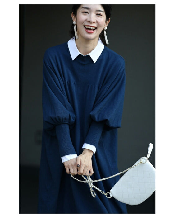 ゆったりポワン袖 ニットワンピース