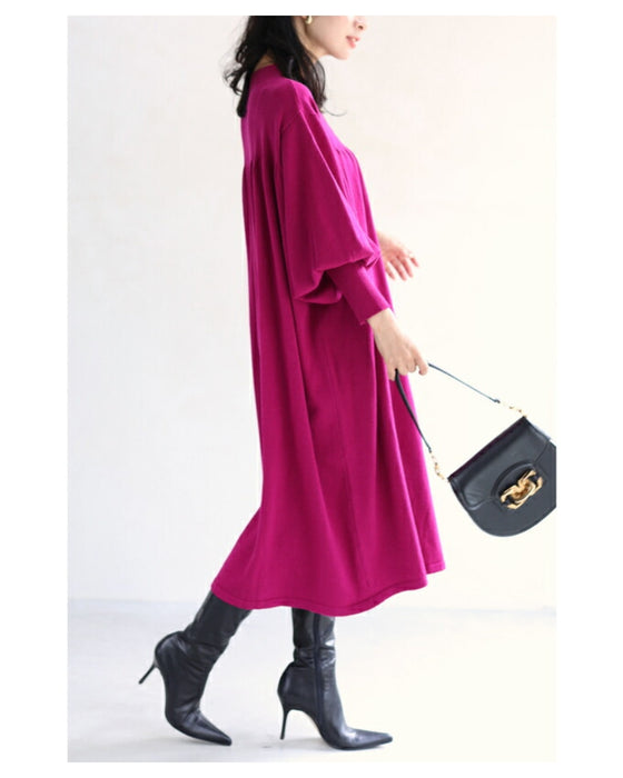 ゆったりポワン袖 ニットワンピース