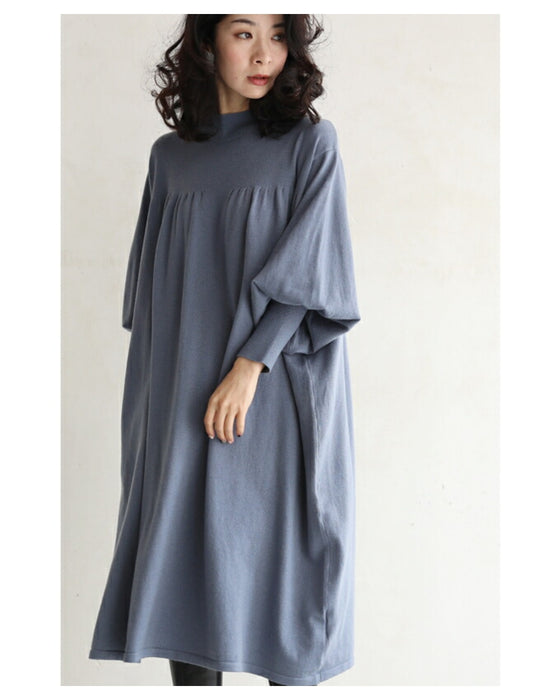ゆったりポワン袖 ニットワンピース