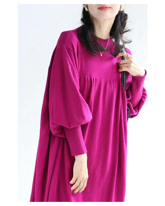 ゆったりポワン袖 ニットワンピース