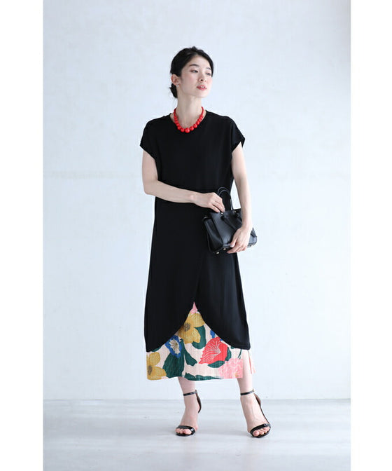 色鮮やかな花画のアコーディオンプリーツミディアムスカート