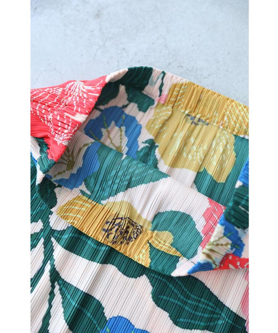 色鮮やかな花画のアコーディオンプリーツミディアムスカート