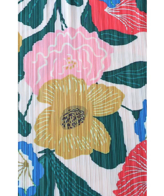 色鮮やかな花画のアコーディオンプリーツミディアムスカート