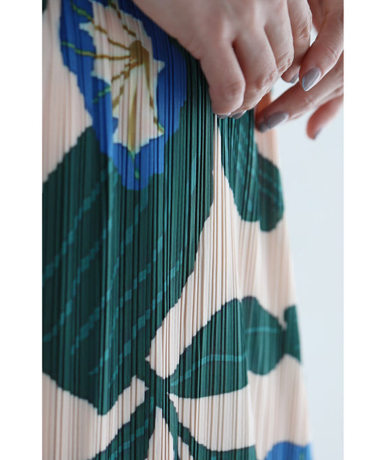 色鮮やかな花画のアコーディオンプリーツミディアムスカート