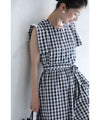 Cool and refreshing gingham check overalls (with belt)