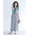 Cool and refreshing gingham check overalls (with belt)