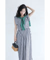 Cool and refreshing gingham check overalls (with belt)