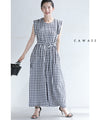 Cool and refreshing gingham check overalls (with belt)