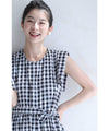 Cool and refreshing gingham check overalls (with belt)