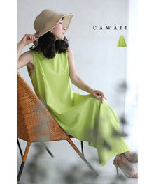  Light green long dress with side tucks