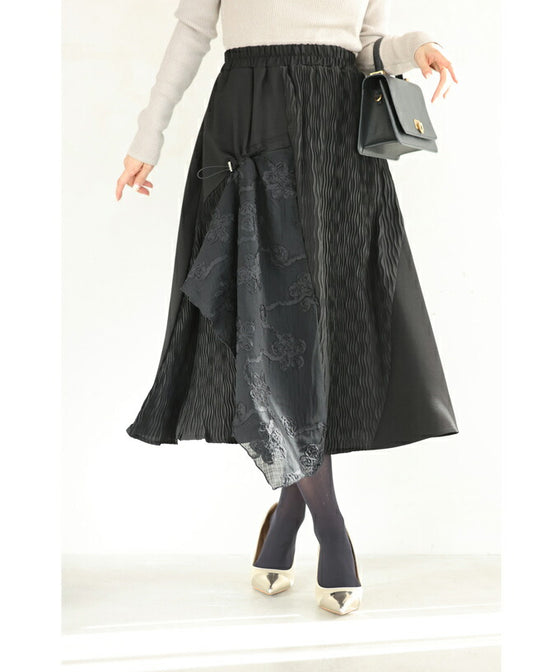 Asymmetrical midi skirt with a stylish drawstring design