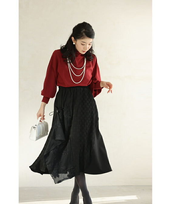 Asymmetrical midi skirt with a stylish drawstring design