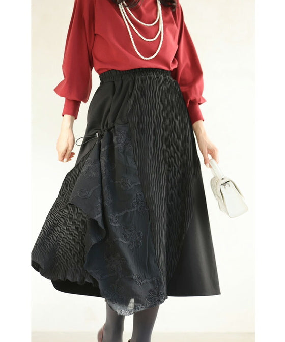 Asymmetrical midi skirt with a stylish drawstring design