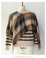 【セール商品返品交換不可】ボーダーとチェックの柄合わせストールドッキングプルオーバートップス