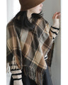 【セール商品返品交換不可】ボーダーとチェックの柄合わせストールドッキングプルオーバートップス
