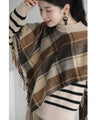 【セール商品返品交換不可】ボーダーとチェックの柄合わせストールドッキングプルオーバートップス