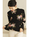Warm and cozy with fleece lining. Elegant rose print pullover top
