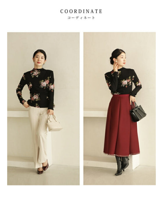 Warm and cozy with fleece lining. Elegant rose print pullover top