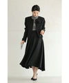 3-piece set of shoulder padded jacket, random hem skirt and corsage