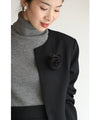 3-piece set of shoulder padded jacket, random hem skirt and corsage