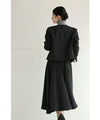 3-piece set of shoulder padded jacket, random hem skirt and corsage