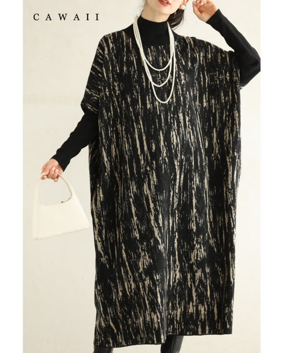 グラフィックペイント柄ニットミディアムワンピース