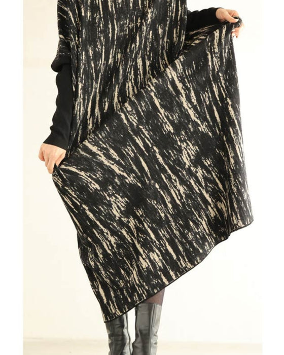 グラフィックペイント柄ニットミディアムワンピース