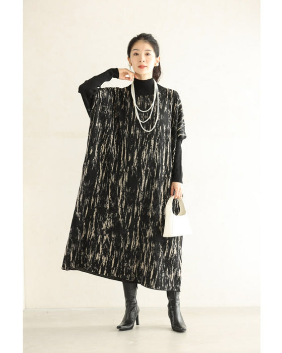 グラフィックペイント柄ニットミディアムワンピース